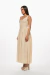 Vestido midi corset de textura en color beige, con tirantes anchos y falda amplia. Mod. Olivia Sku. 34785