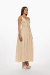 Vestido midi corset de textura en color beige, con tirantes anchos y falda amplia. Mod. Olivia Sku. 34785