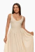 Vestido midi corset de textura en color beige, con tirantes anchos y falda amplia. Mod. Olivia Sku. 34785