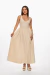 Vestido midi corset de textura en color beige, con tirantes anchos y falda amplia. Mod. Olivia Sku. 34785