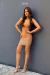 Vestido corto color nude con tirantes delgados y detalles brillantes decorativos, ajustado al cuerpo. Mod. Aitana sku. 34761