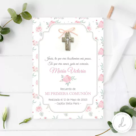 ESTAMPITA CON DIJE PRIMERA COMUNION X 20 U. MODELO MARIA VICTORIA