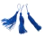 Pendente de seda azul em forma de tassel, mostrando três unidades.