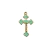 Pingente crucifixo resinado nas cores verde e dourado, medindo 38x21mm.