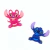 Aplique emborrachado dos personagens Angel e Stitch, em cores rosa e azul, ideal para artesanato.