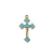 Pingente crucifixo resinado na cor azul com detalhes dourados, medindo 38x21mm.