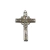 Pingente de cruz com figura de Cristo, feito de prata, medindo 49x21mm.