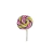 Aplique emborrachado em formato de pirulito espiral nas cores rosa, amarelo e branco.