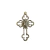 Pendente em formato de cruz com detalhes ornamentais em metal dourado.
