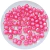 Um prato redondo com várias contas quadradas de 8x8mm na cor rosa transparente, com um miolo leitoso