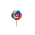 Aplique emborrachado em forma de pirulito espiral nas cores azul, vermelho e branco.