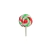 Aplique emborrachado em formato de pirulito espiral nas cores verde, vermelho e branco.