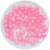 Pedrinhas quadradas transparentes de cor rosa, com um acabamento leitoso, medindo 8x8mm.