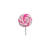 Aplique em formato de pirulito espiral nas cores rosa e branco, ideal para artesanato.