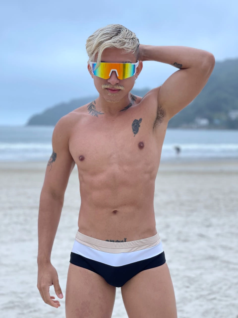 SUNGA BEGE E BRANCA C/ PRETO 4CM A 15CM LATERAL!