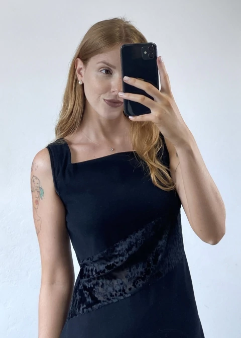 Vestido Rachel preto c/veludo - comprar online