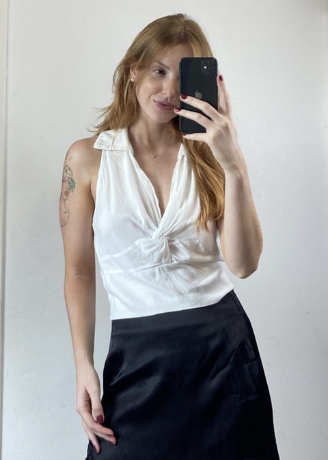 Blusa Vintage Branca Transpassada - comprar online