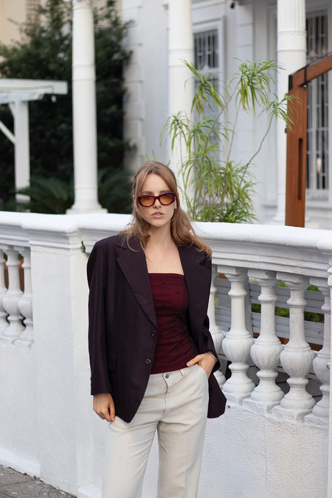 blazer bordô vintage alfaiataria risca de giz - comprar online