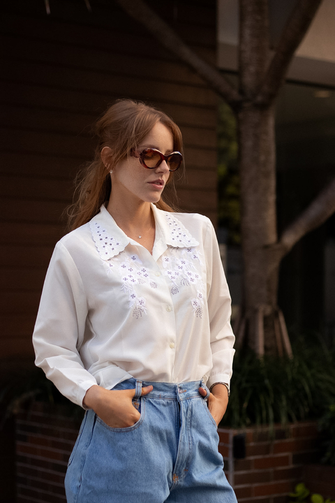 camisa manga longa vintage c/bordados - comprar online