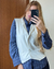 Camisa Cinza com Listras Azuis Predominantes na internet