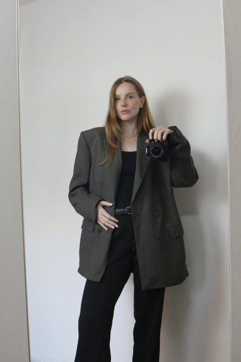 blazer oversized vintage 100% lã natural TAM G