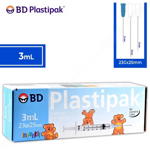 JERINGA BD 3 ML AZUL 23GX25MM C/5 PZS