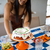 Toalha de Mesa em Linho Estampas Listras + Xadrez - azul na internet