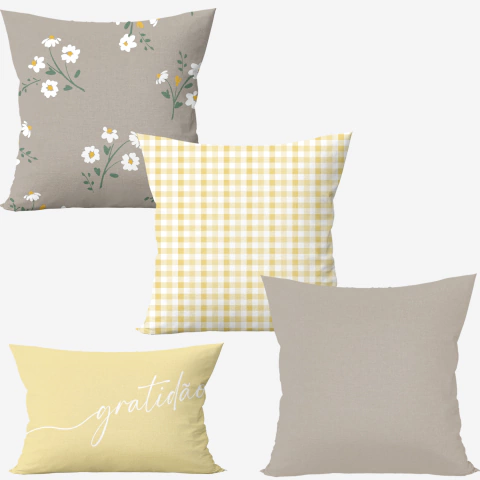 Kit 4 capas de almofadas xadrez floral - amarelo manteiga - comprar online