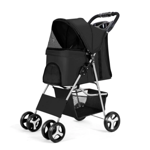 Carrinho de Passeio para Pets Dobrável Preto - Transporte Seguro e Confortável para Cães e Gatos até 15kg - comprar online