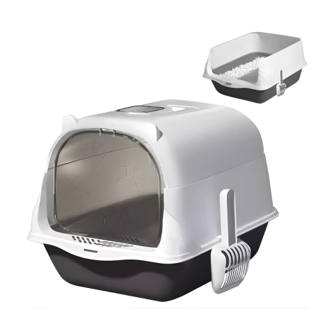 Caixa de Areia Fechada para Gatos com Alça Portátil, Pázinha e Filtro Anti-Odor - Rosa - comprar online