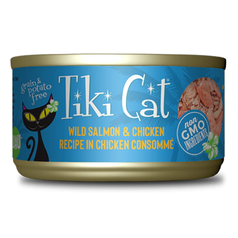 Tiki Cat Luau - Wild Salmon & Chicken in Chicken Consommé - Salmón y Pollo en consomé de pollo x 80g