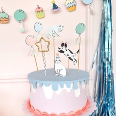DECO TORTA "GATITOS CON ANIMALITOS DE PAPEL"