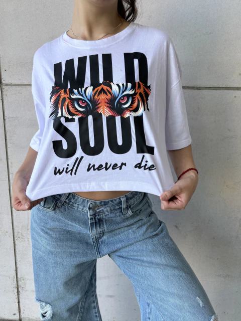 Remera Crop Wild Soul Blanco - comprar online