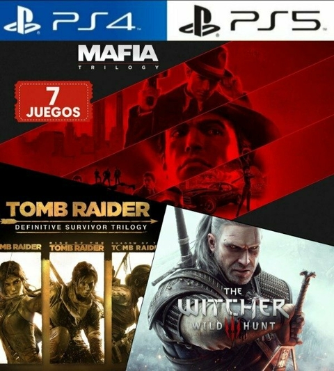 Pack 7 Juegos PS4/PS5 - Mafia Trilogy / Tomb Raider Trilogy / Witcher 3 - comprar online