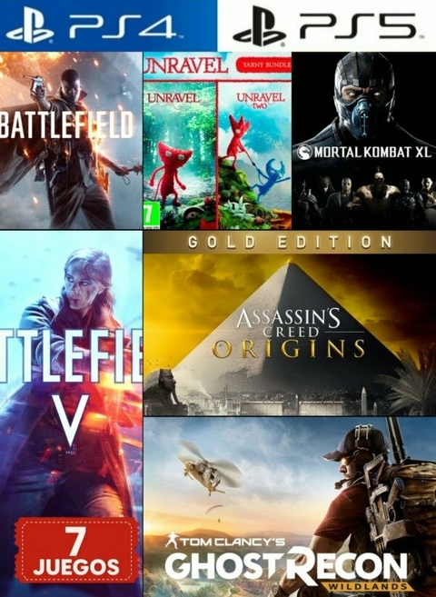 PACK PS4/PS5 x7 Juegos GHOST RECON, MK X, AC ORIGINS, BFV, UNRAVEL - comprar online