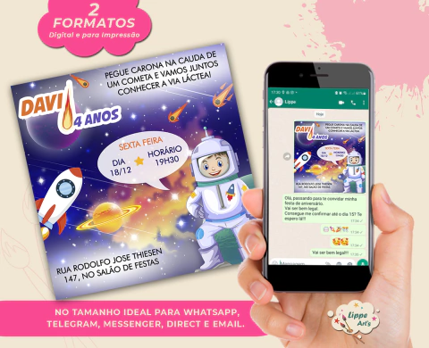 Convite Digital - Astronauta - Espaço sideral