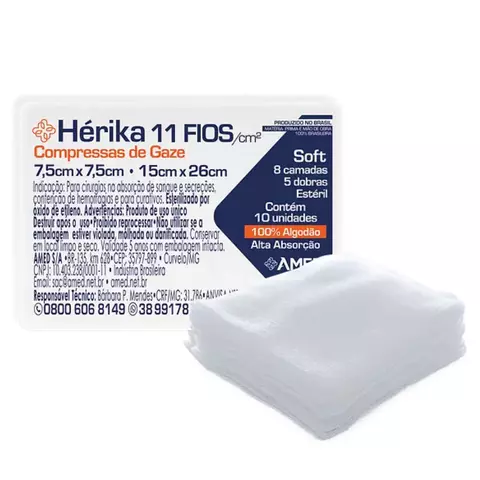 Compressa de Gaze Estéril Hérika 13 Fios 7,5X7,5Cm AMED - comprar online