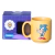 Caneca mini tina amarela com estampa do personagem Sonic, ao lado de caixa roxa com detalhes em azul e branco
