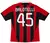 Camisa retro do Milan 2012/2013 com o nome BALOTELLI e número 45 nas costas, em cores vermelha e preta.