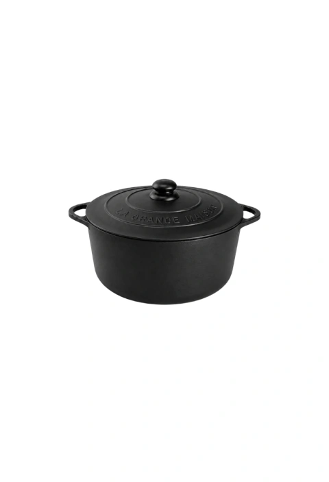 PANELA CAÇAROLA DE FERRO ESMALTADA COM TAMPA I PEGADOR DE BAQUELITE I 20 CM I PRETA SEMI FOSCA I LINHA GRANDCHEF