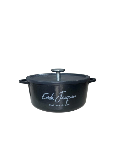 PANELA CAÇAROLA DE FERRO ESMALTADA COM TAMPA I PRETA SEMI FOSCA I 20 CM I LINHA TÔMPERO
