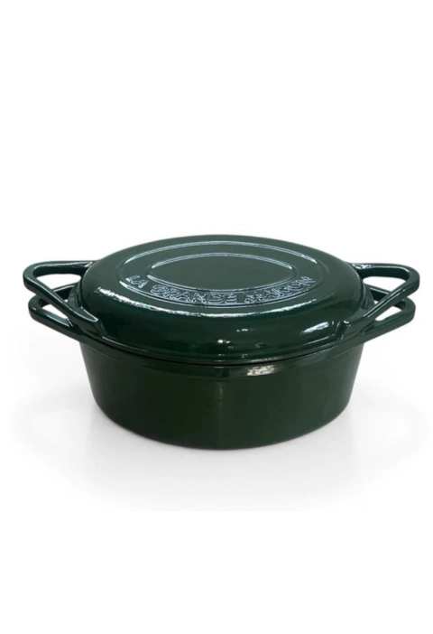 PANELA CAÇAROLA OVAL DE FERRO ESMALTADA COM TAMPA-GRILL I VERDE MUSGO I LGM