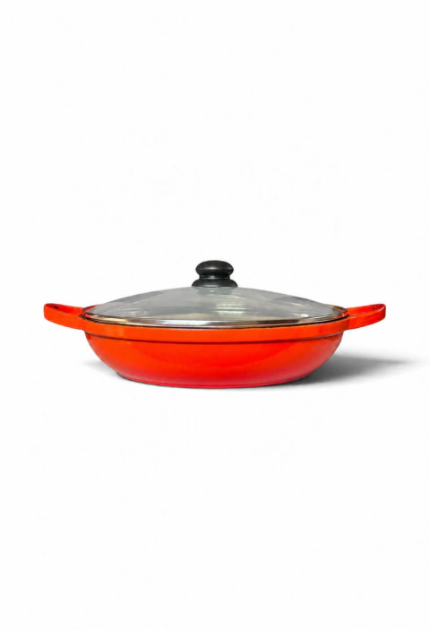 PANELA CAÇAROLA DE FERRO ESMALTADA COM TAMPA DE VIDRO I 30 CM I LARANJA DEGRADÊ I LINHA LGM