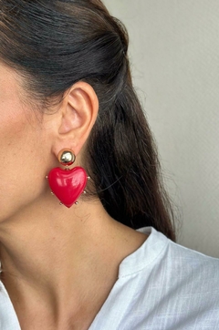 Brinco Coração Resina Vermelho - comprar online