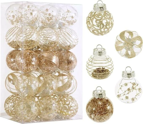 Set 24 Bolas navideñas transparentes brillantes de 6 cm