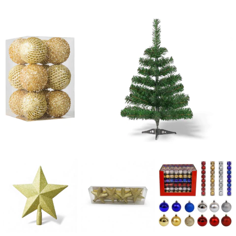 Set arbol 120 cm + sets de adornos Dorados