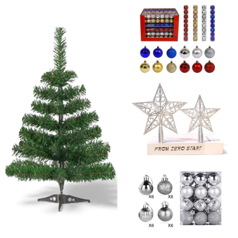 Set arbol 60 cm + sets de adornos plateados - comprar online