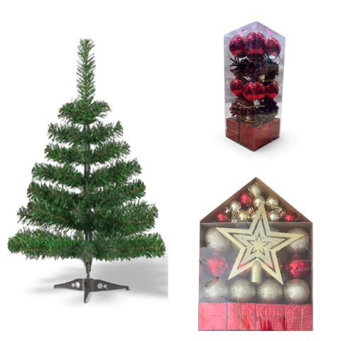 Set Arbol 120 cm + Adornos Rojo y dorado