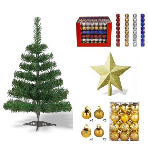 Set arbol 60 cm + sets de adornos Dorado