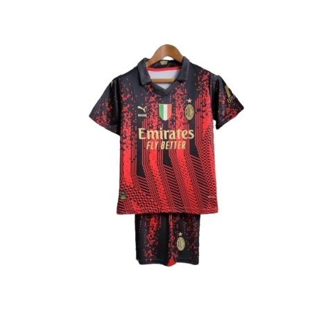 Kit Infantil AC Milan Edição especial 23/24 - Puma - Preto com detalhes em vermelho e dourado